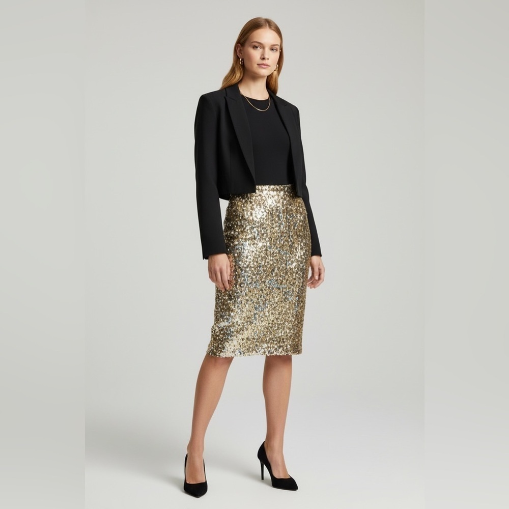 Revamped Premium Collection Rose Gold Sequin Pencil Skirt High Waist Size M